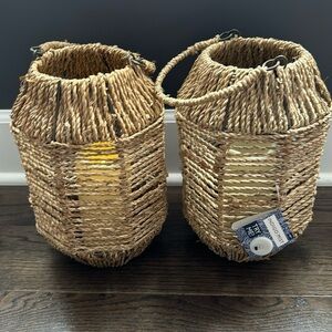 Set of 2 Seagrass Lanterns with Flameless Candles